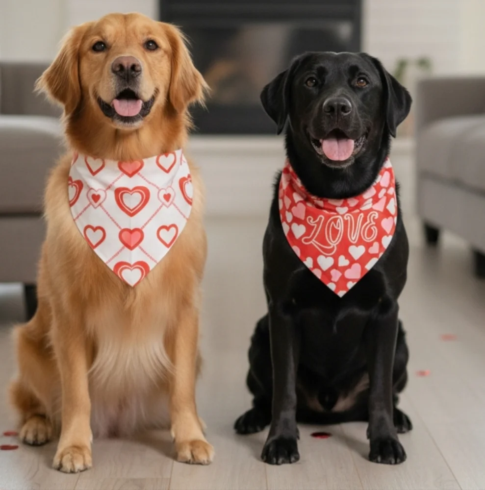Peutier NWOT 4 Pack Valentine's Day Themed Pet Dog Bandanas- One Size